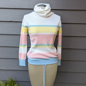PASTEL STRIPED cowl neck sweater 1970's 70's XS S